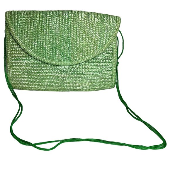 Vintage Handbags - Vintage Green Woven Wicker Crossbody Bag Purse